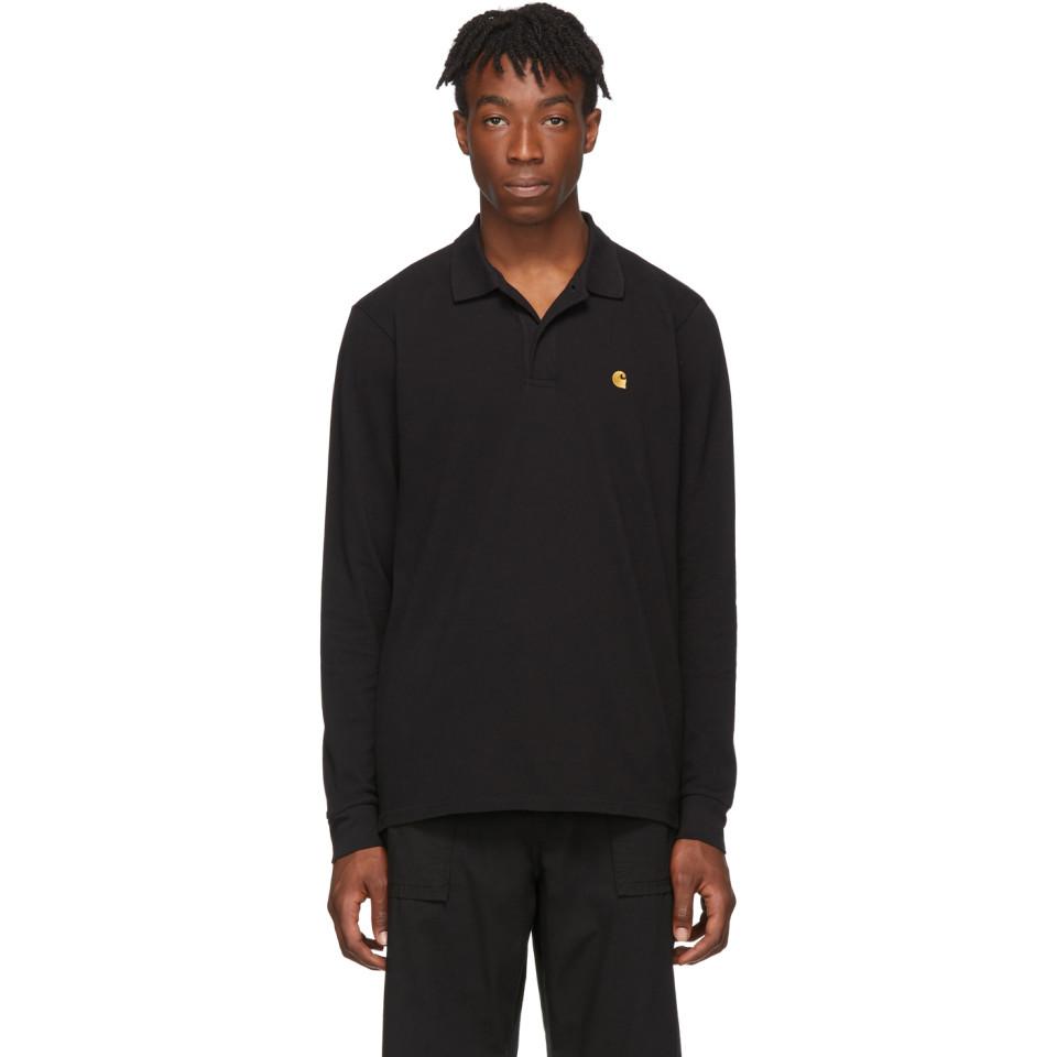 Carhartt WIP Cotton Black Pique Chase Long Sleeve Polo for Men - Lyst