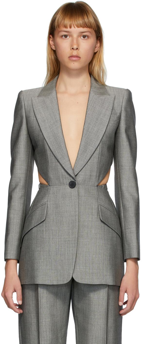 McQueen Grey Cut-out Blazer in Gray Lyst