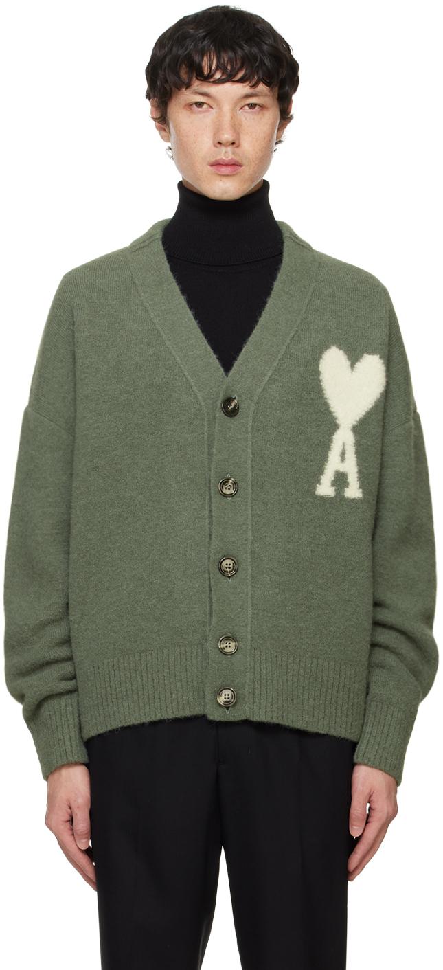Ami Paris メンズ グリーン ーン Ami De Cœur カーディガン セーター 