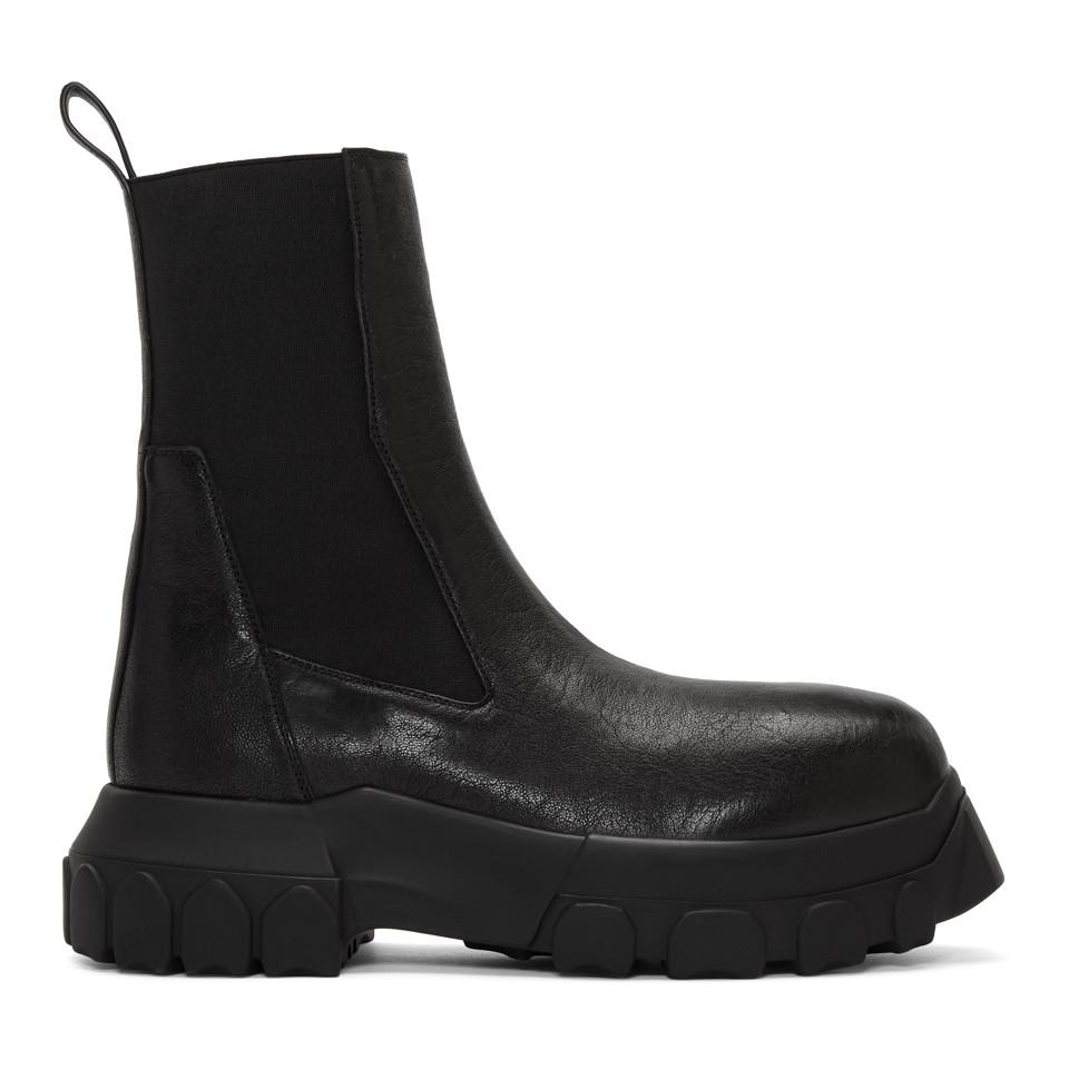 Rick Owens Leather Black Mega Bozo Tractor Chelsea Boots for Men 