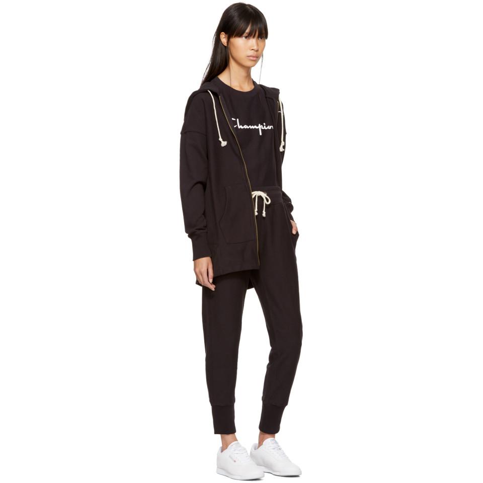 Champion Cotton Black Oversized Logo Zip Hoodie - Lyst