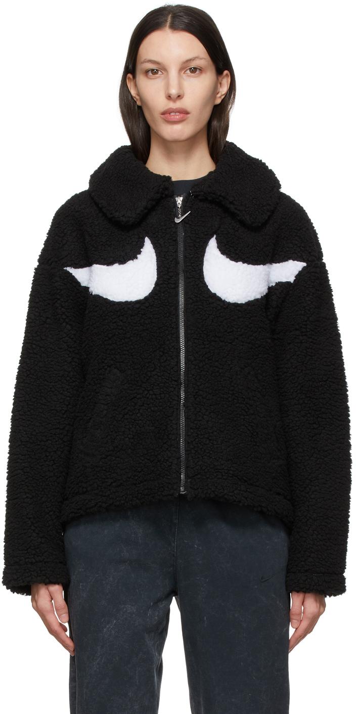 Nike Fleece Sherpa Swoosh Jacket in Black/White (Black) | Lyst