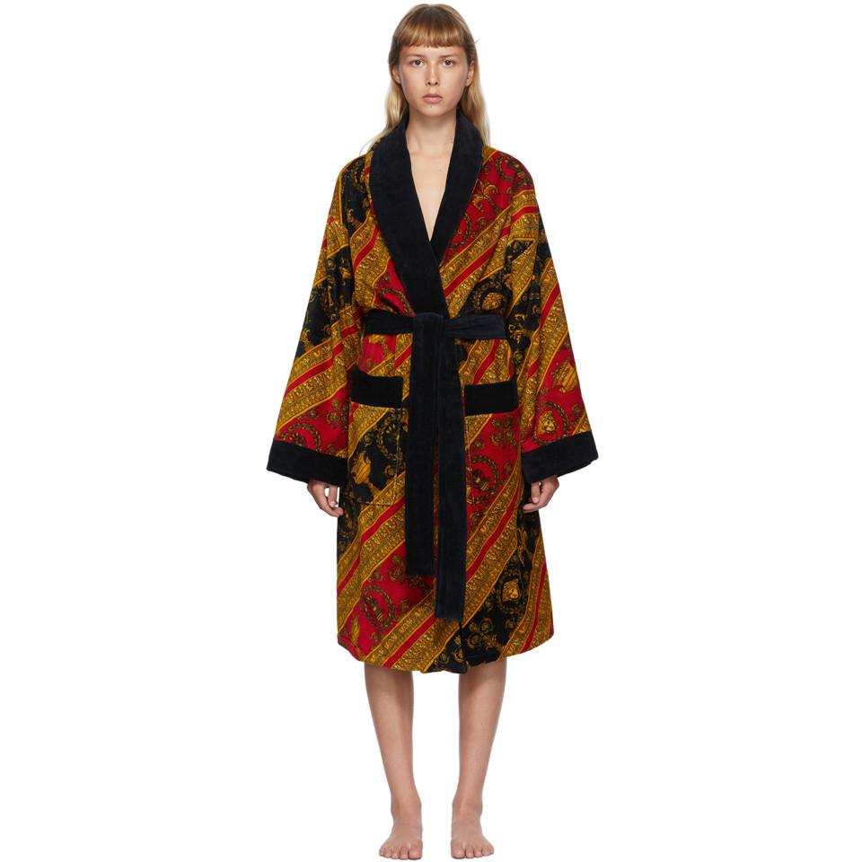 Versace Cotton Red Baroque Bathrobe - Lyst