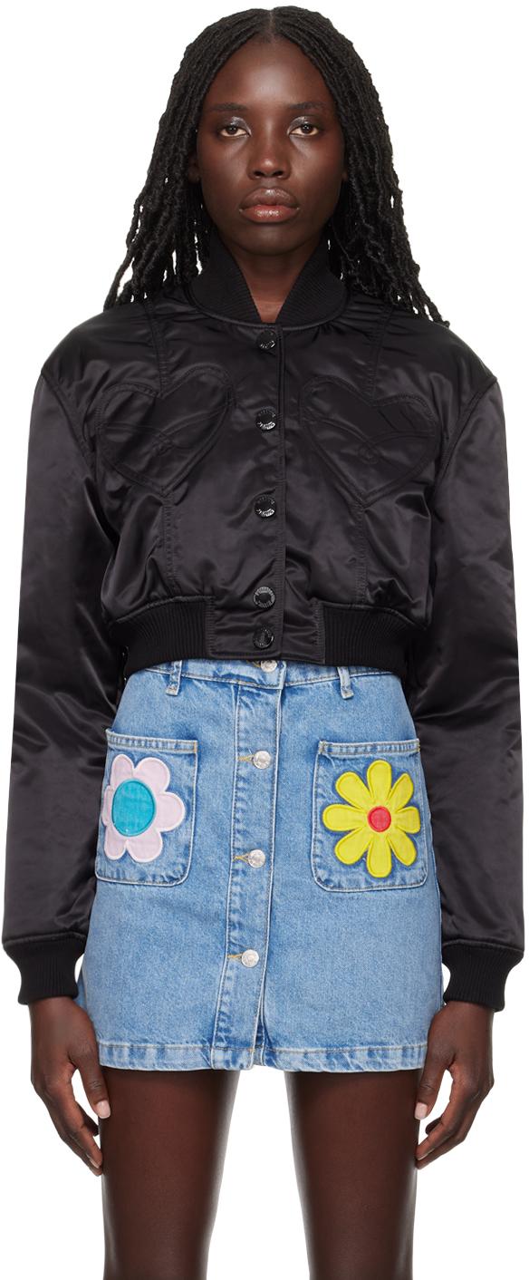 Moschino レディース ブラック 刺繍 ボンバージャケット ジャケット 