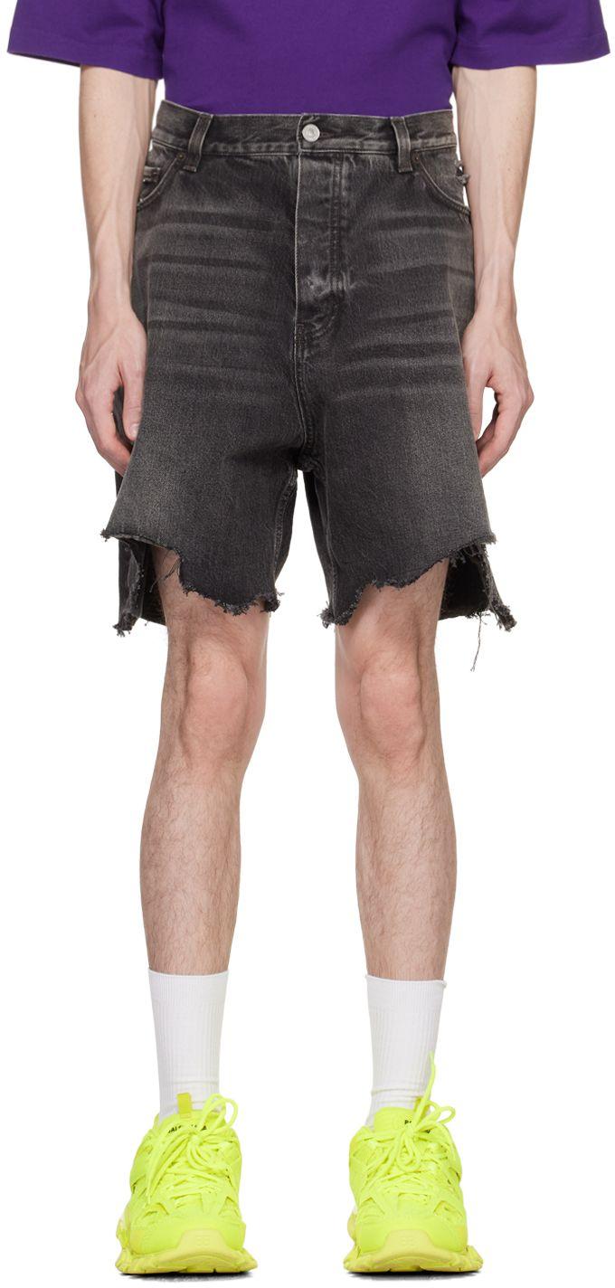 Balenciaga Black Distressed Denim Shorts for Men | Lyst