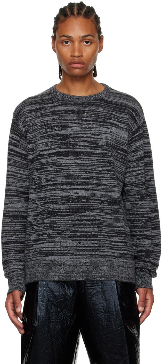 Dries Van Noten メンズ ブラック グレー クルーネックセーター