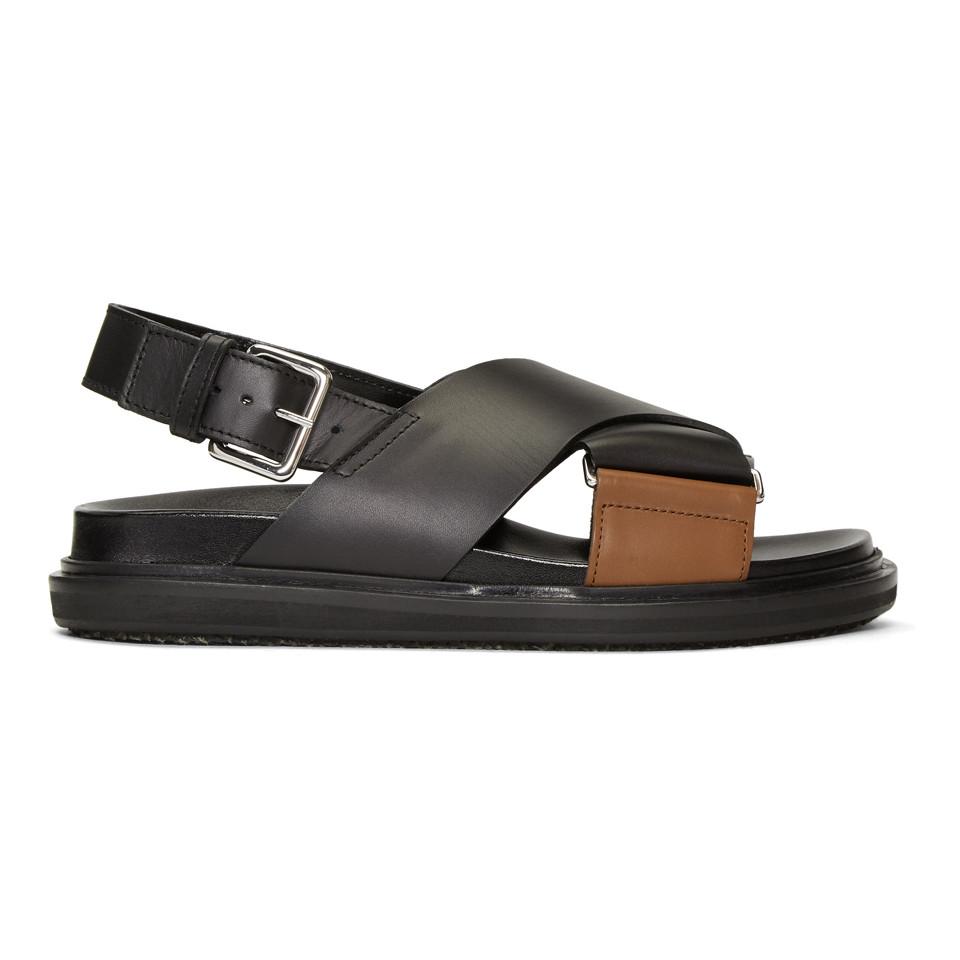 Marni Leather Black And Brown Fussbett Sandals - Lyst