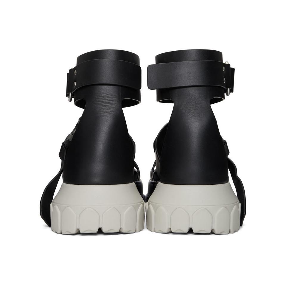 Rick Owens Leather Black And Silver Ankle Strap Tractor Sandals for Men ...