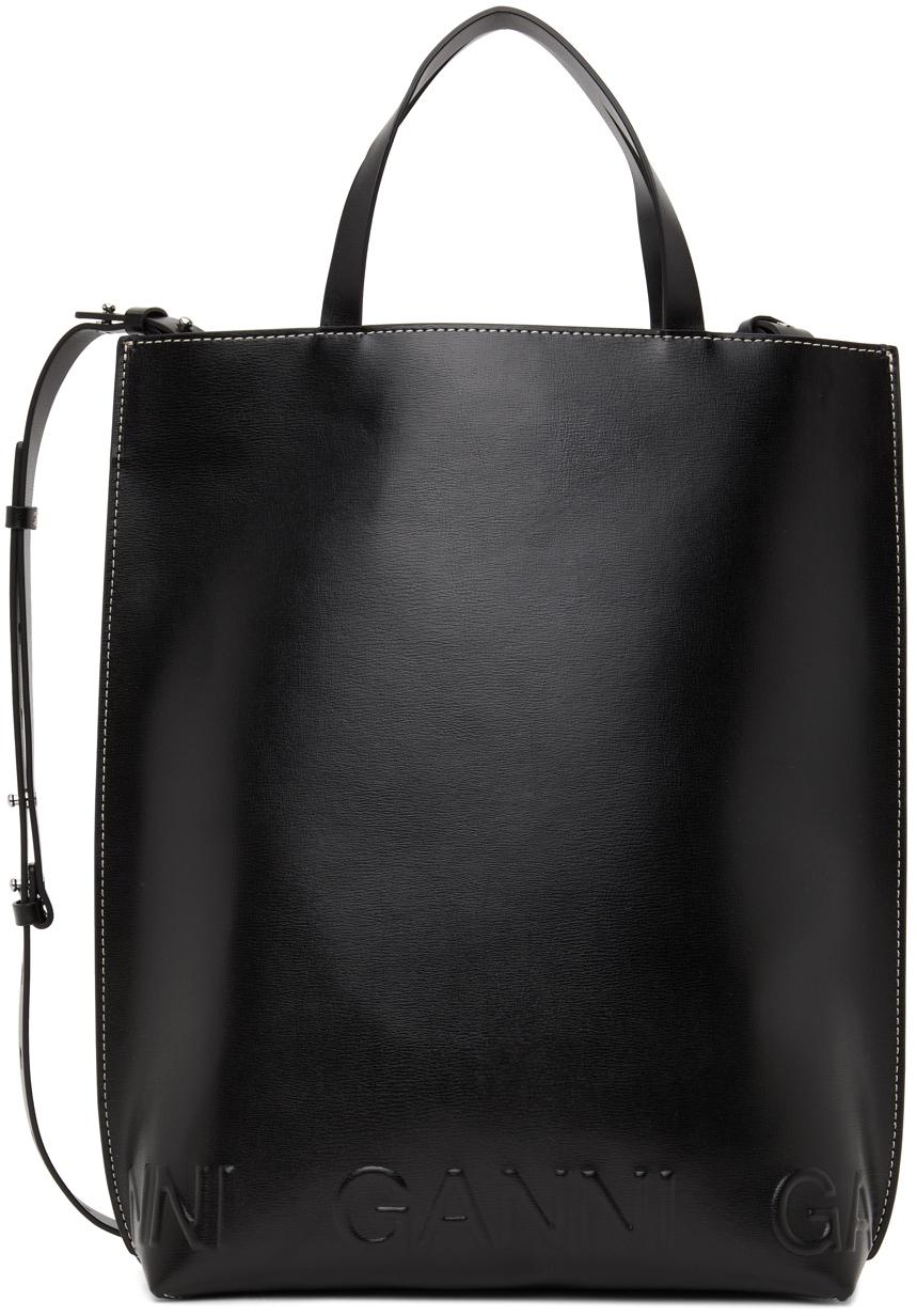 Ganni Leather Large Banner Tote in Black | Lyst Canada