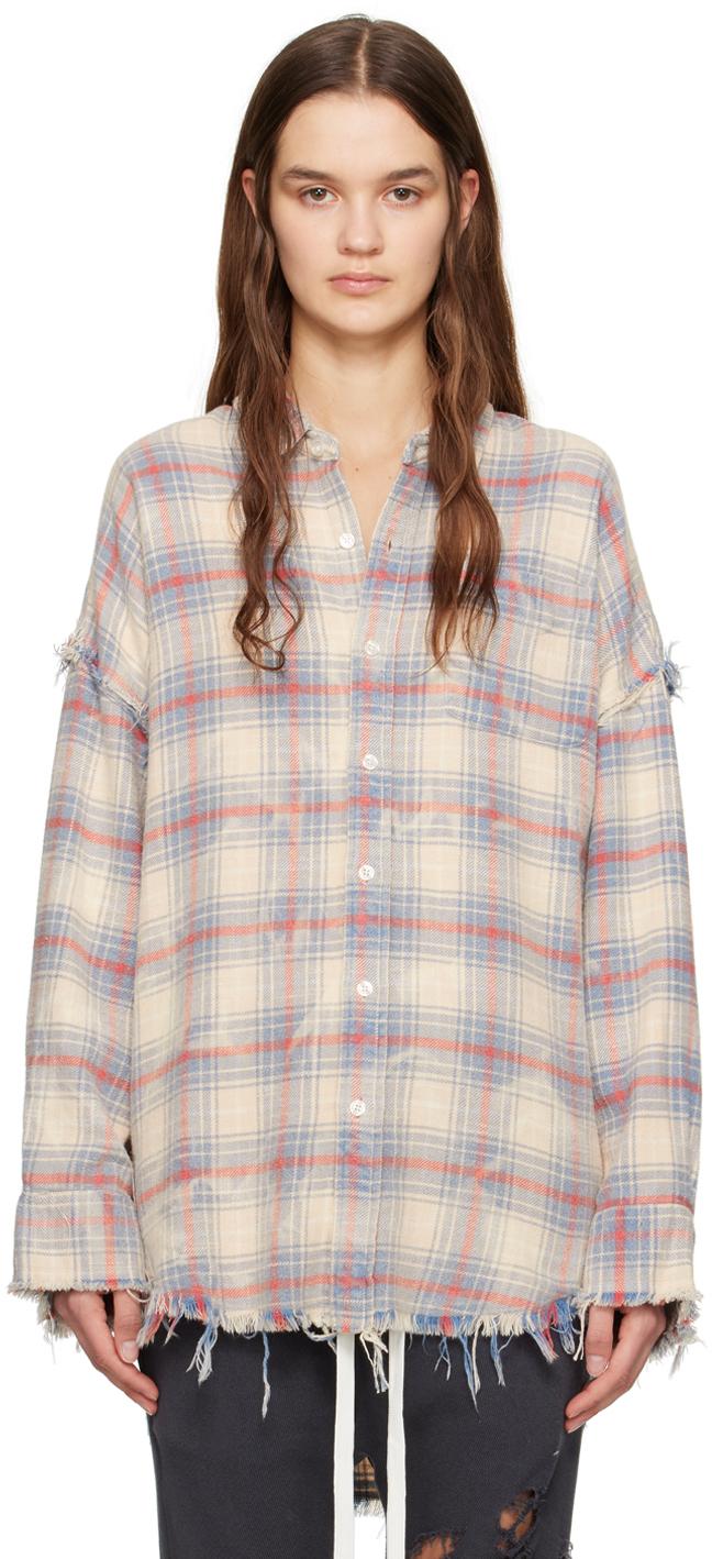 R13 Off-white & Blue Shredded Shirt in Natural | Lyst