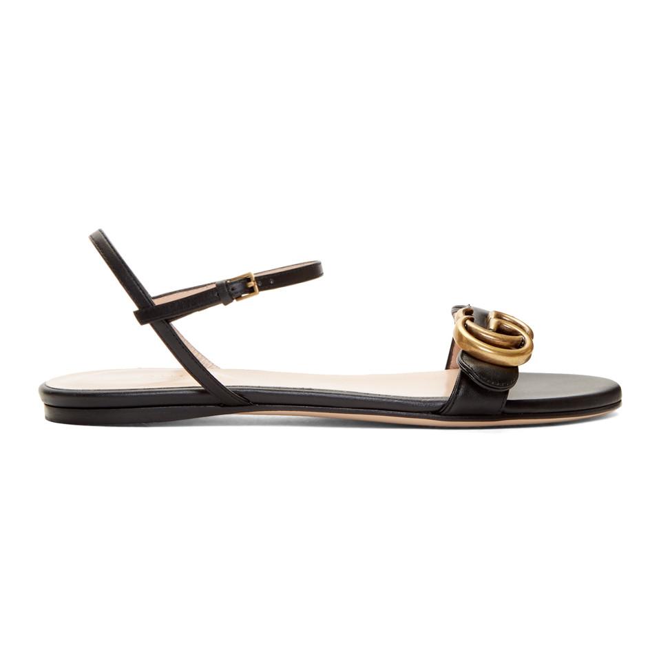 Gucci Double G Leather Sandals in Black | Lyst