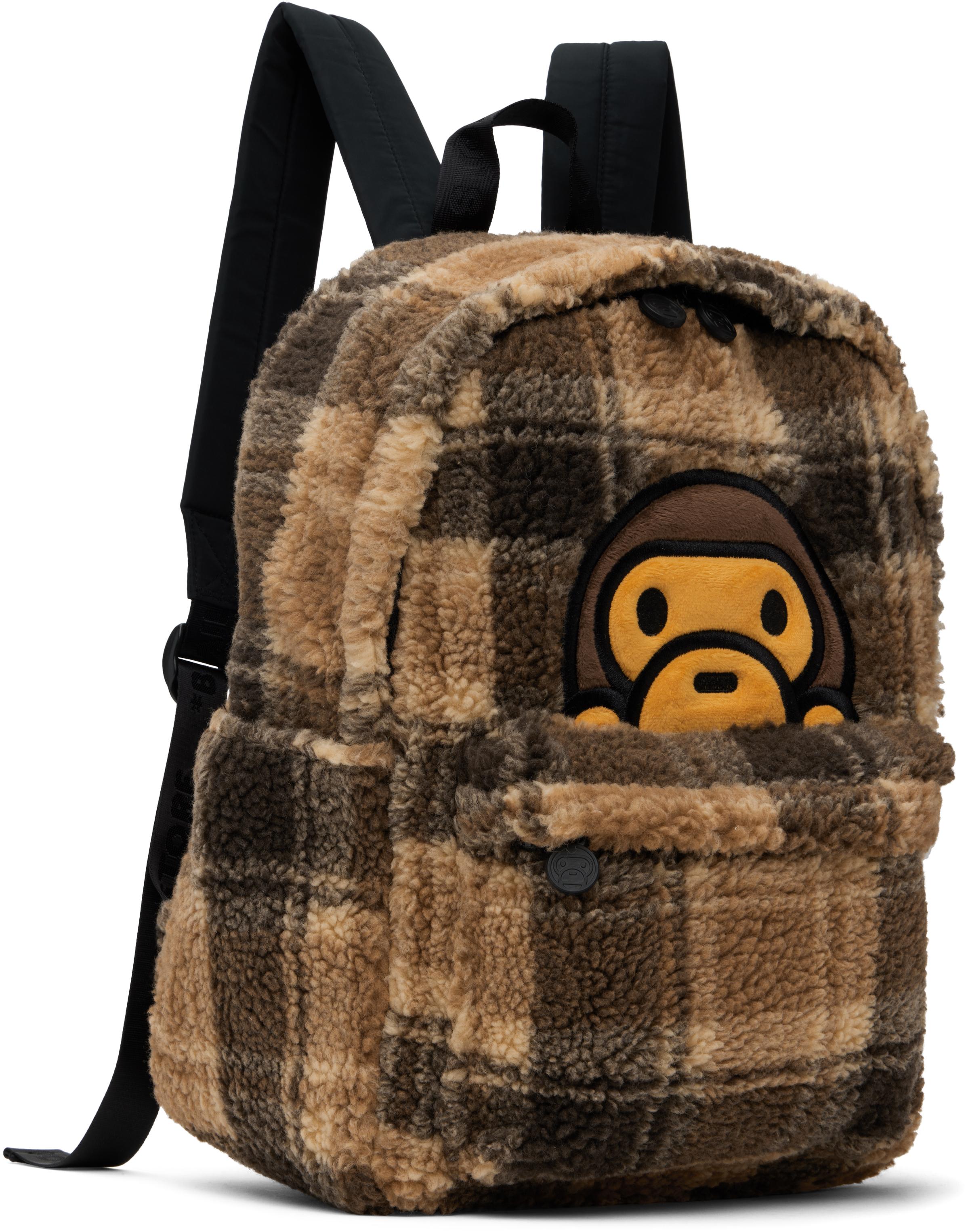 A Bathing Ape Baby Milo Fur Check Backpack in Black | Lyst