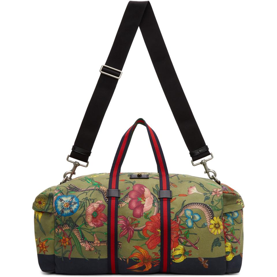 Gucci Green Canvas Flora Snake Duffle Bag Lyst