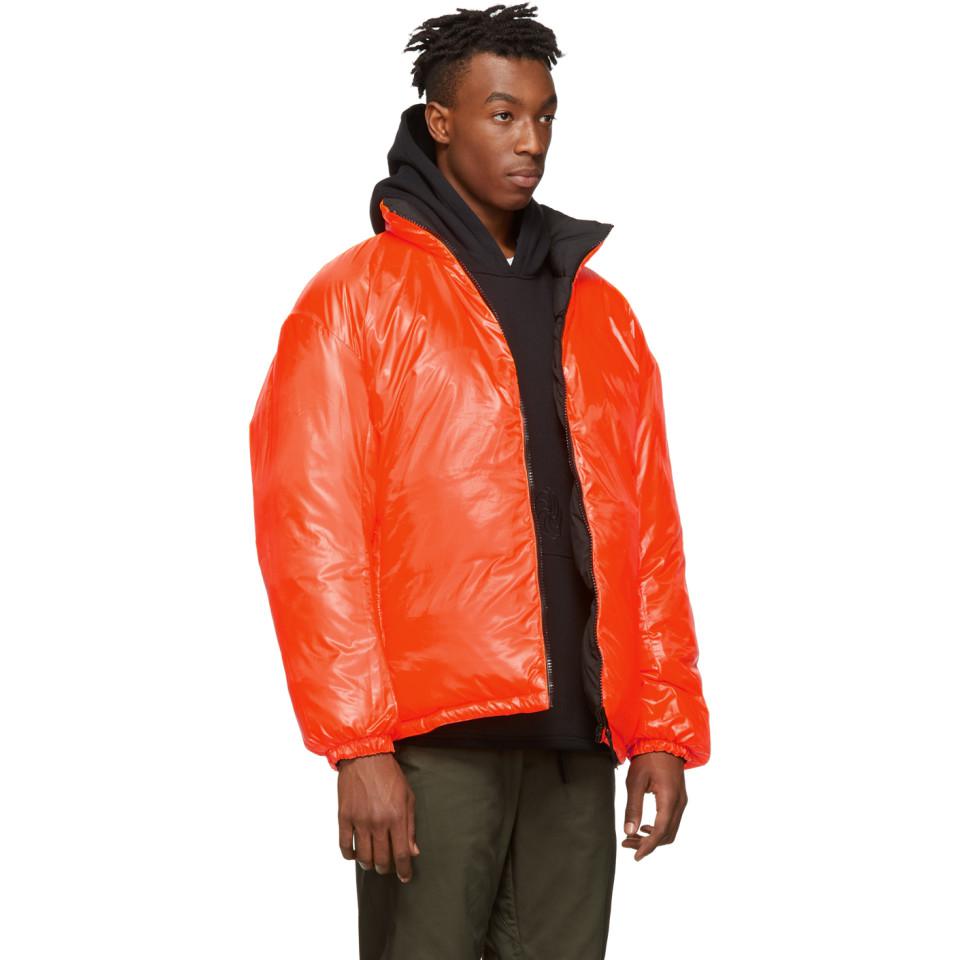 Nike Satin Reversible Black And Orange Down Nrg Puffer Jacket for Men - Lyst