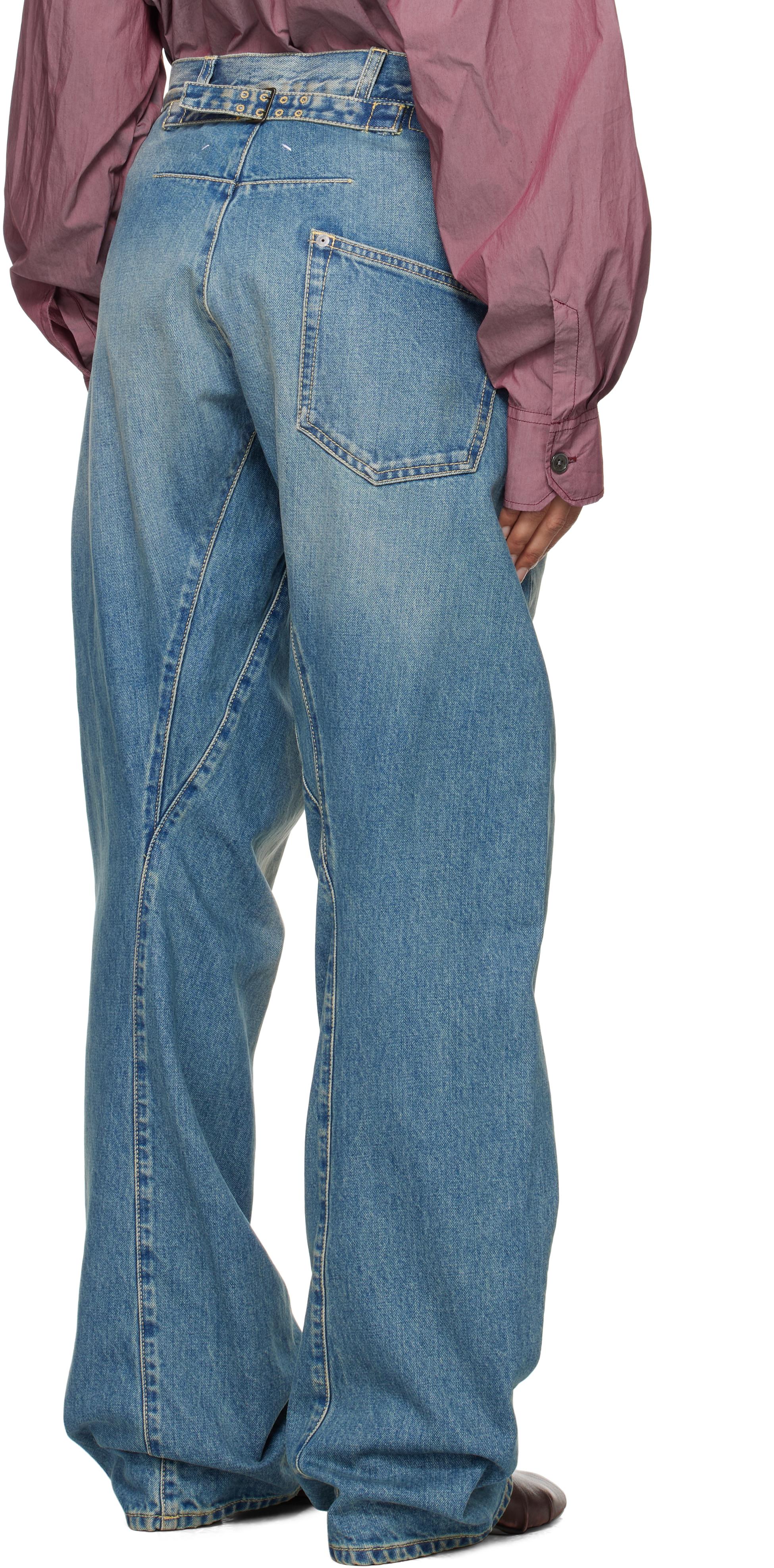 Maison Margiela Wide Leg Diagonal Seam Jeans in Blue | Lyst