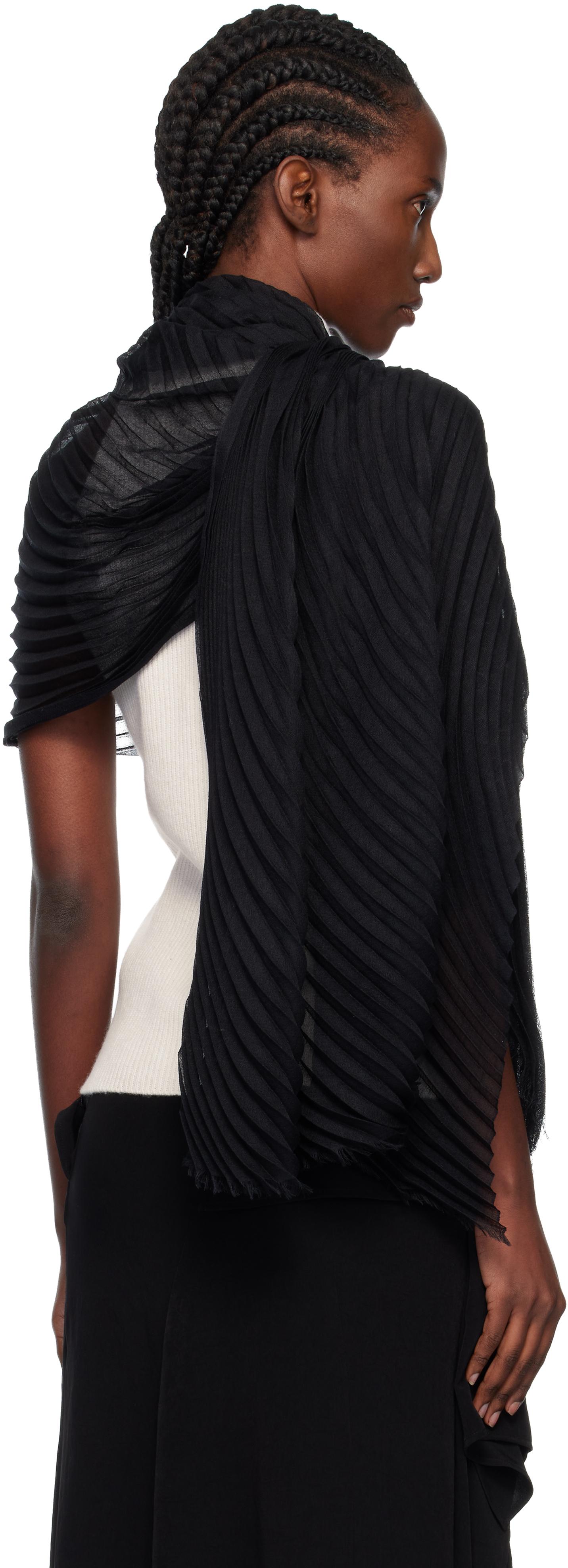 Issey Miyake Silk Wool Pleats Stole Scarf in Black | Lyst