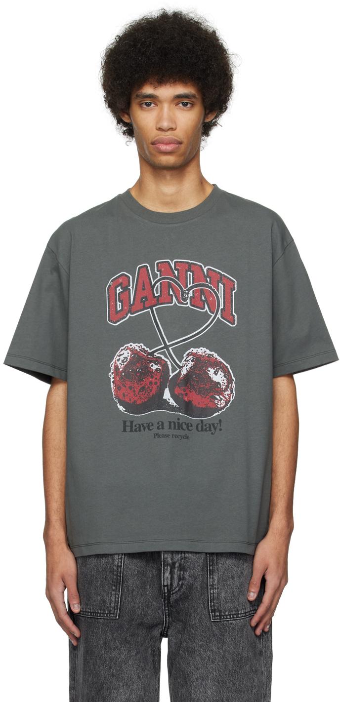 GANNI CHERRY Relaxed Tee グレー M Ganni Relaxed Cherry T Shirt | Liberty