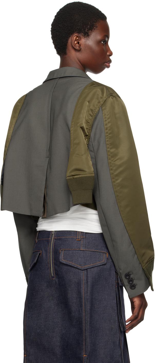 Sacai レディース ブラック カーキ Suiting テーラード Sacai レディース ブラック カーキ Suiting テーラード