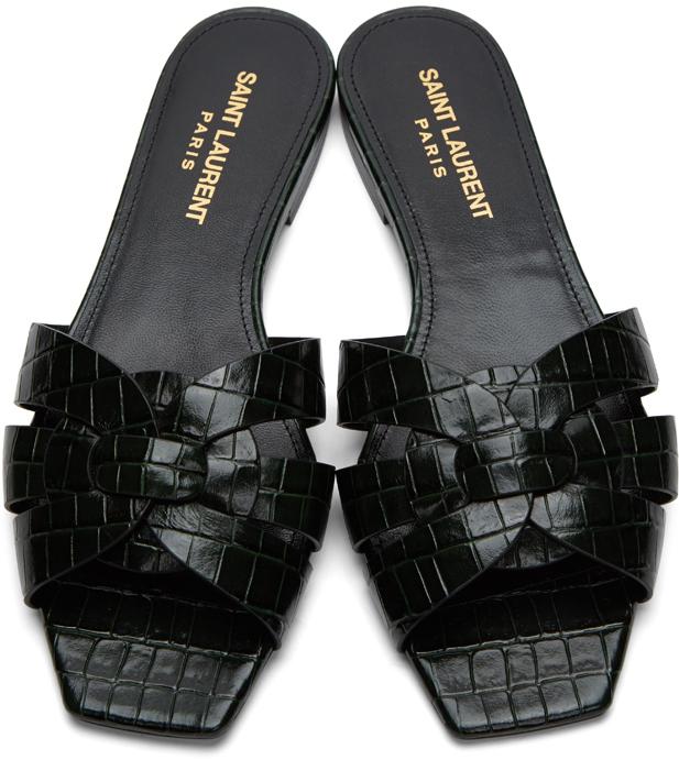 Saint Laurent Leather Croc Tribute Flat 