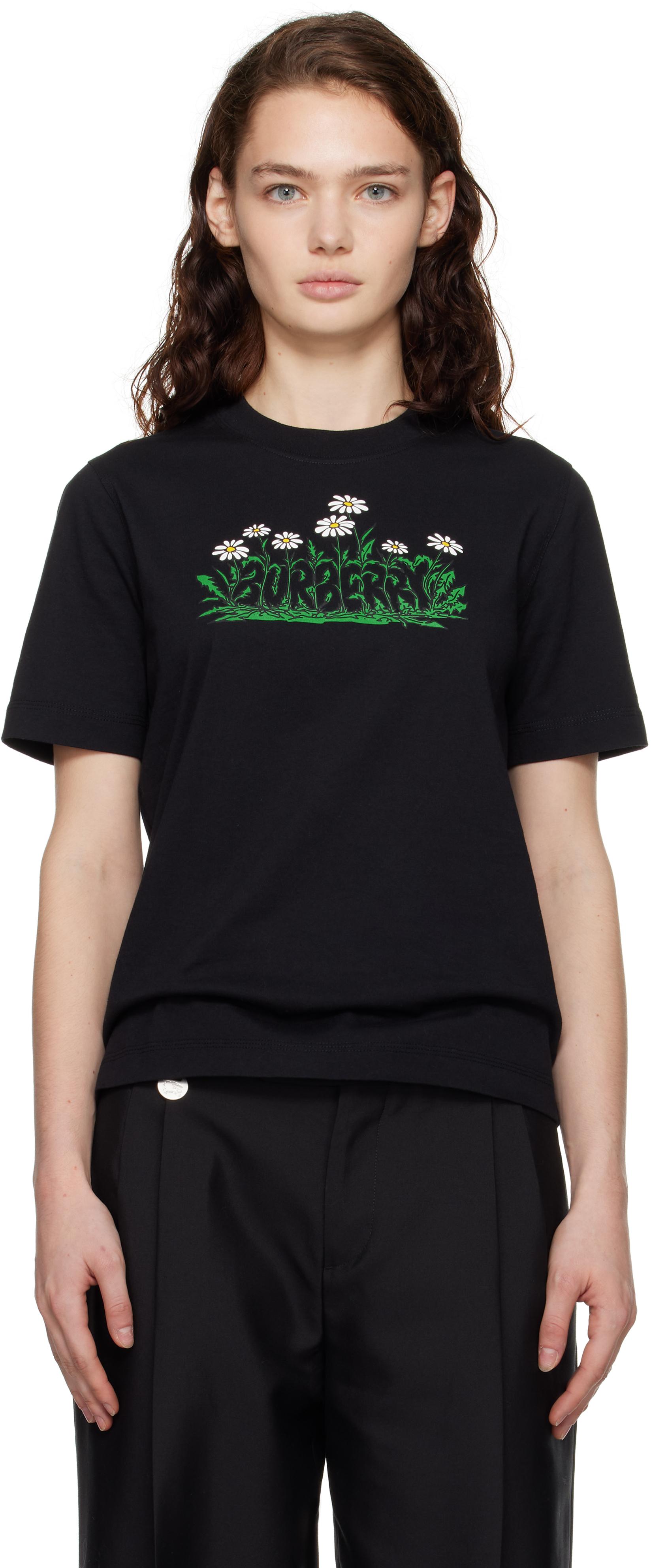 Burberry レディース ブラック Daisy Logo コットン Tシャツ トップス