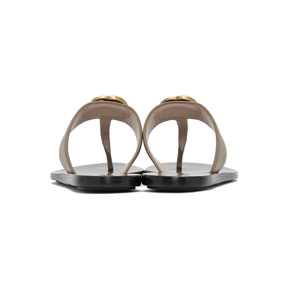 Gucci Taupe Marmont Flat Sandals | Lyst