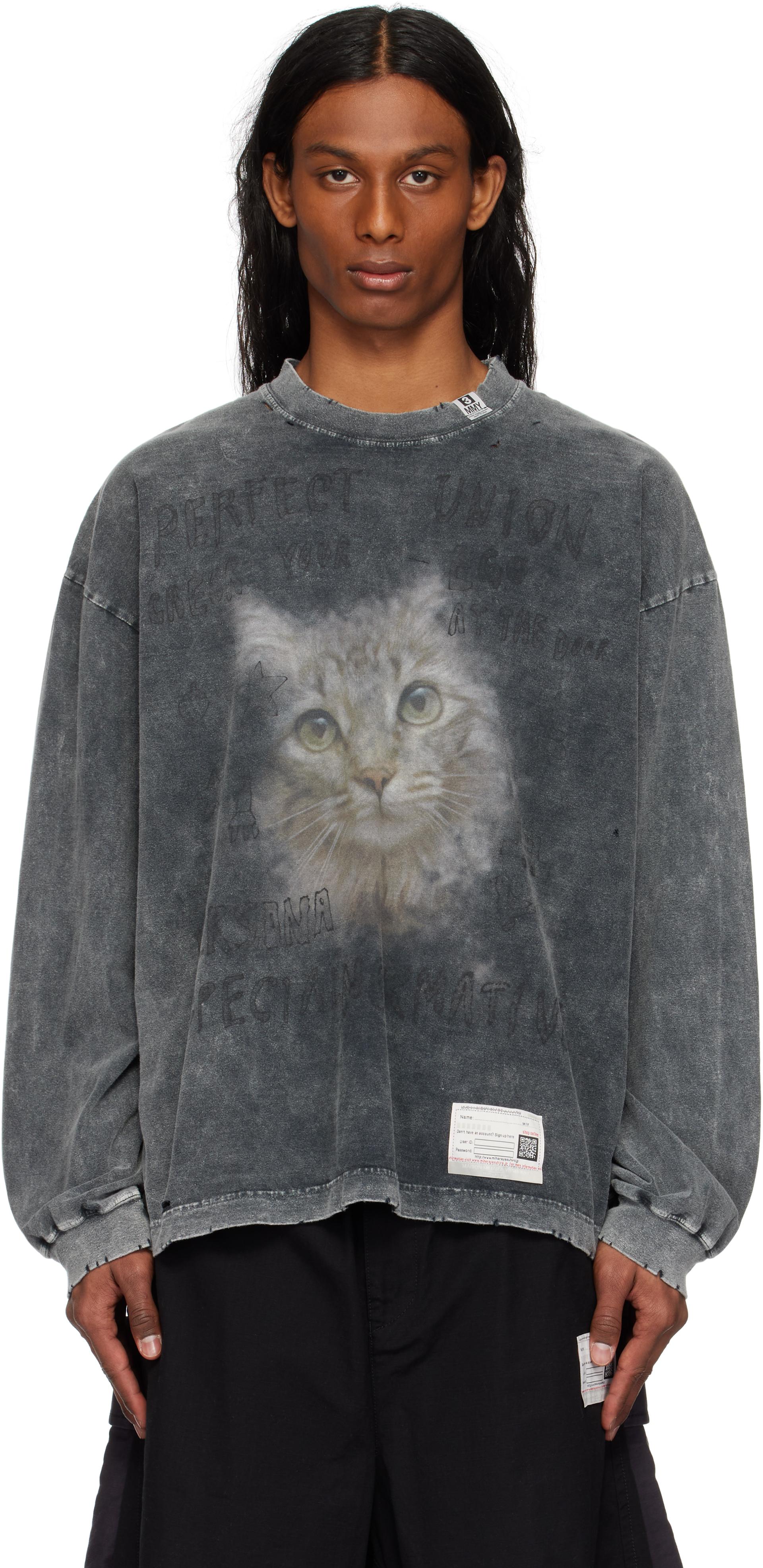 Maison Mihara Yasuhiro Bleached Cat Print Long Sleeve T