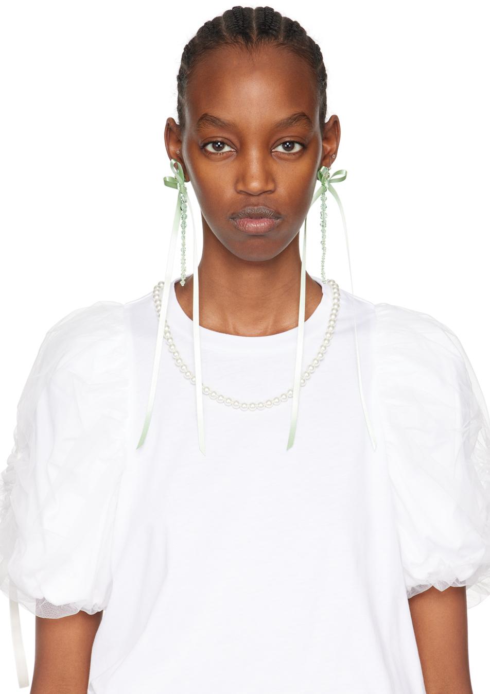 Simone Rocha レディース ホワイト グリーン Bow Ribbon Drip ピアス 
