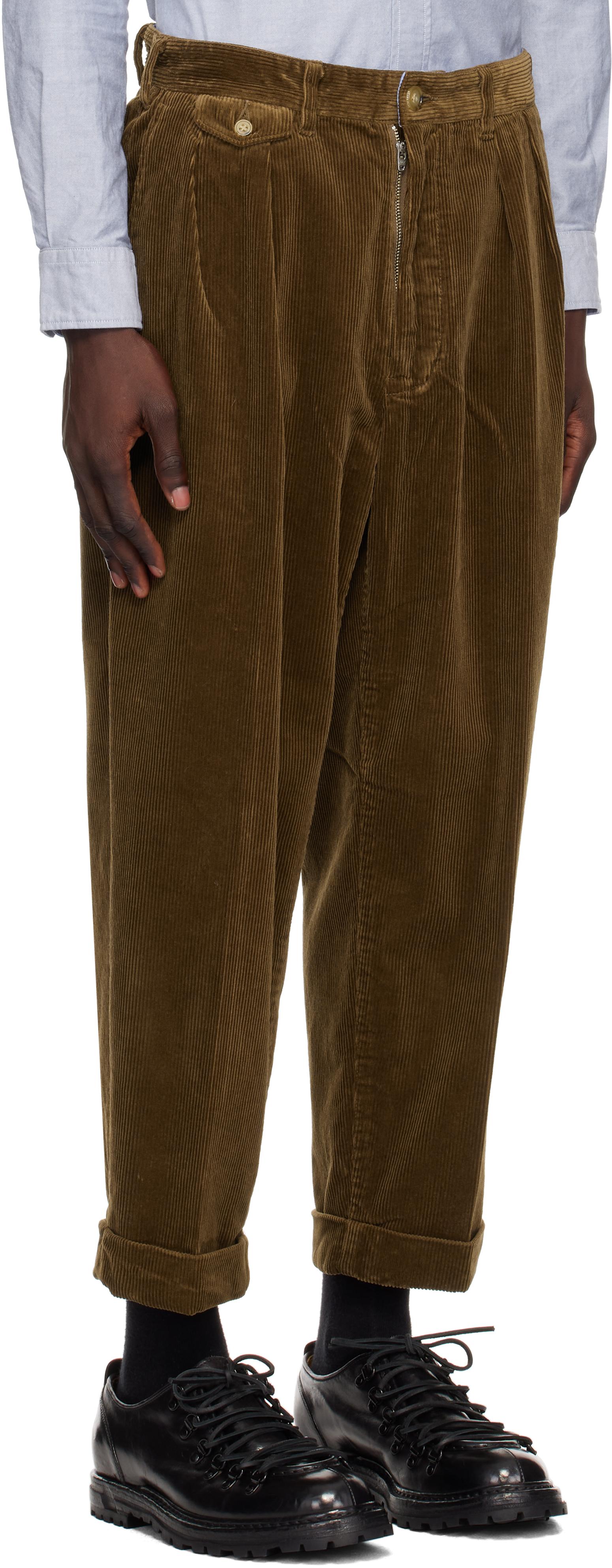 BEAMS PLUS 2Pleats Corduroy pant ビームス Beams Plus 2 Pleats Trousers Corduroy Embroidery - Golden Brown