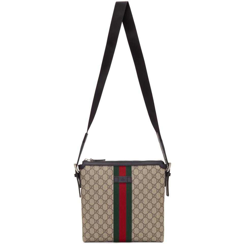 Gucci Men's Supreme Gg Canvas Messenger Bag With Patches