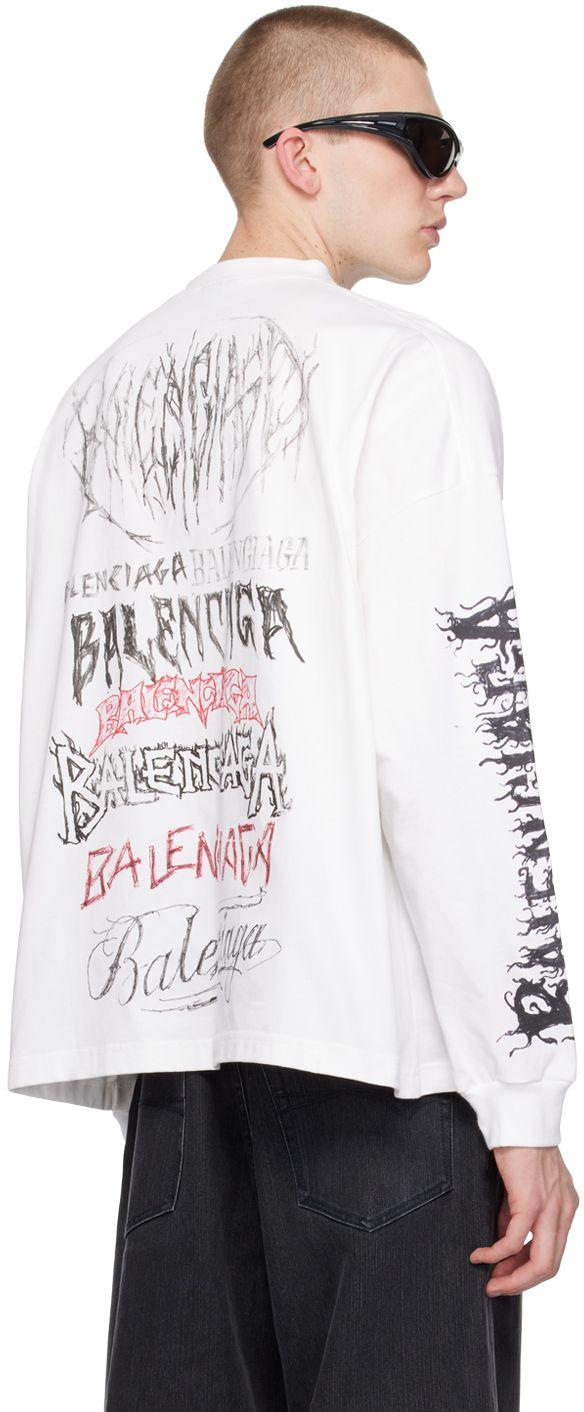 Balenciaga Metal Logo Long Sleeve T-Shirt in White for Men