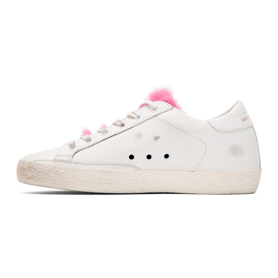 golden goose sneakers with pink fur