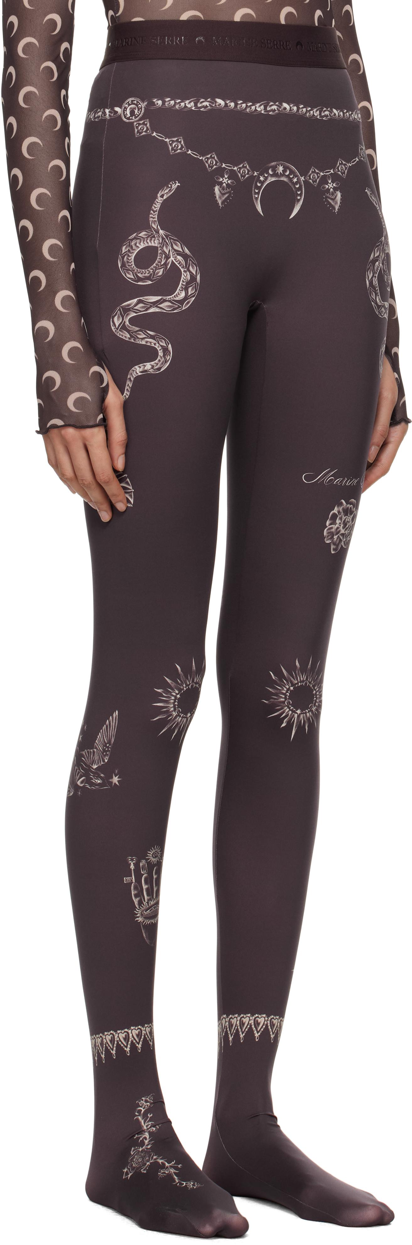 Marine Serre レディース ブラック ブラウン Tattoo Printed タイツ  