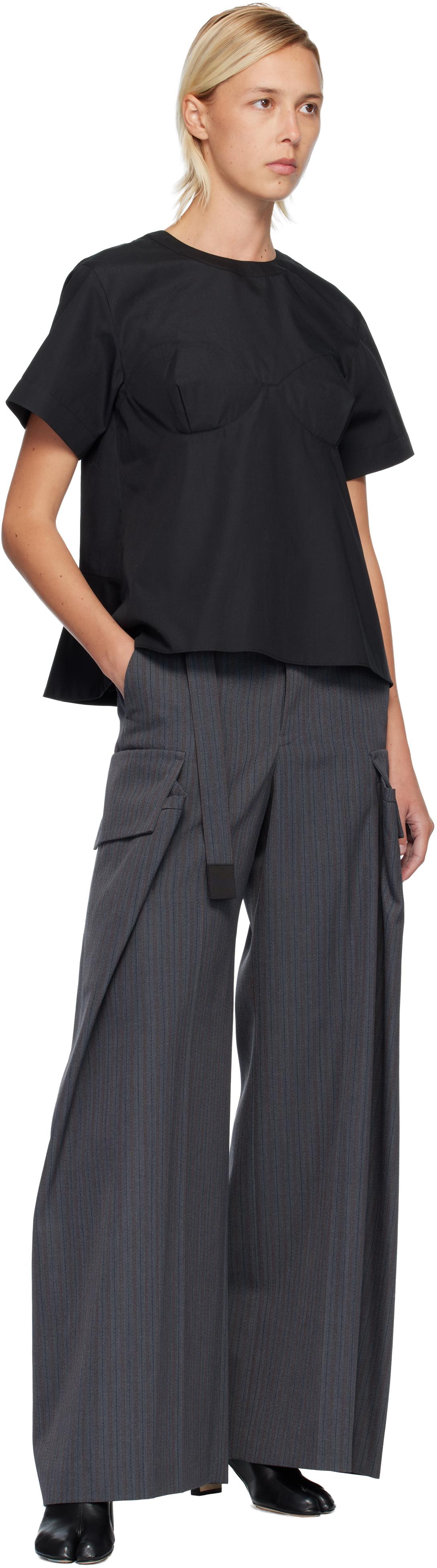 Sacai Stripe Doeskin Trousers in Black | Lyst
