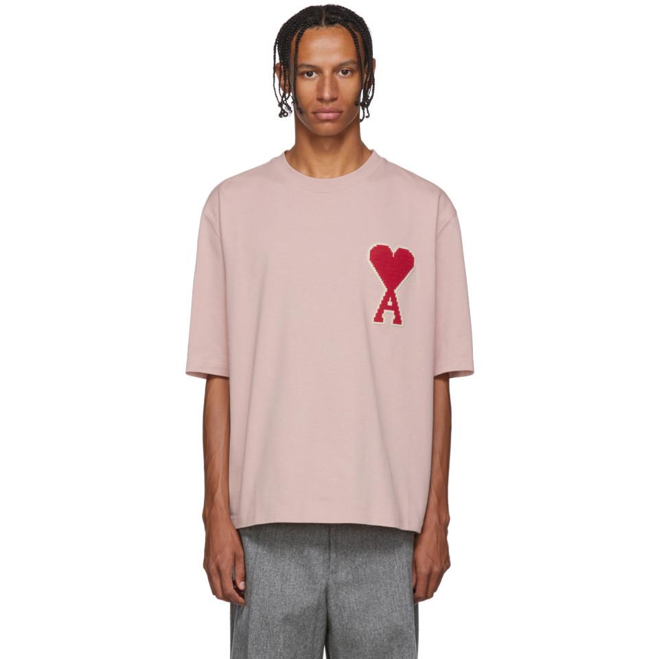 AMI Cotton Pink Ami De Coeur Patch T-shirt for Men | Lyst