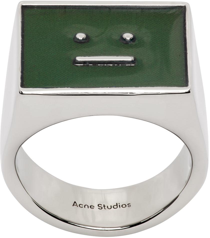 【Acne Studios】Logo engraved signet ring Acne Studios - Logo engraved signet ring - Silver blue