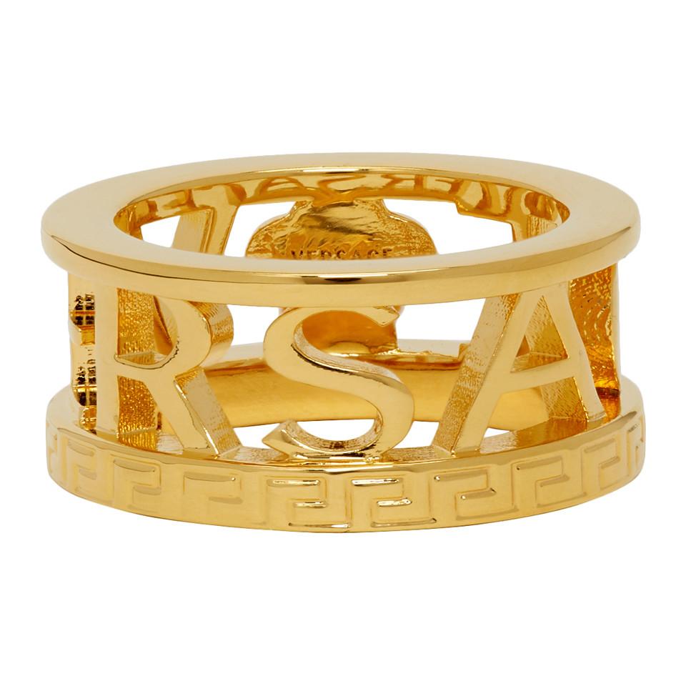 Versace Gold Cut-out Logo Ring in Metallic for Men | Lyst