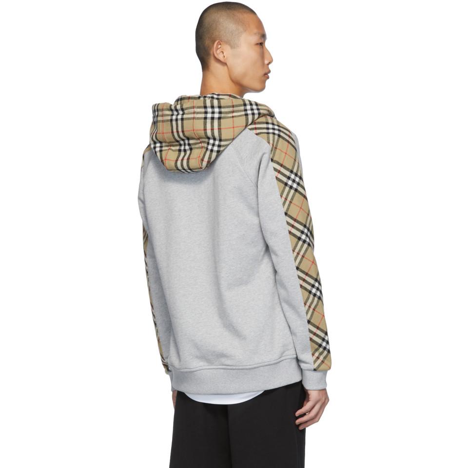 Burberry Grey Check Kurke Hoodie in Gray for Men Lyst