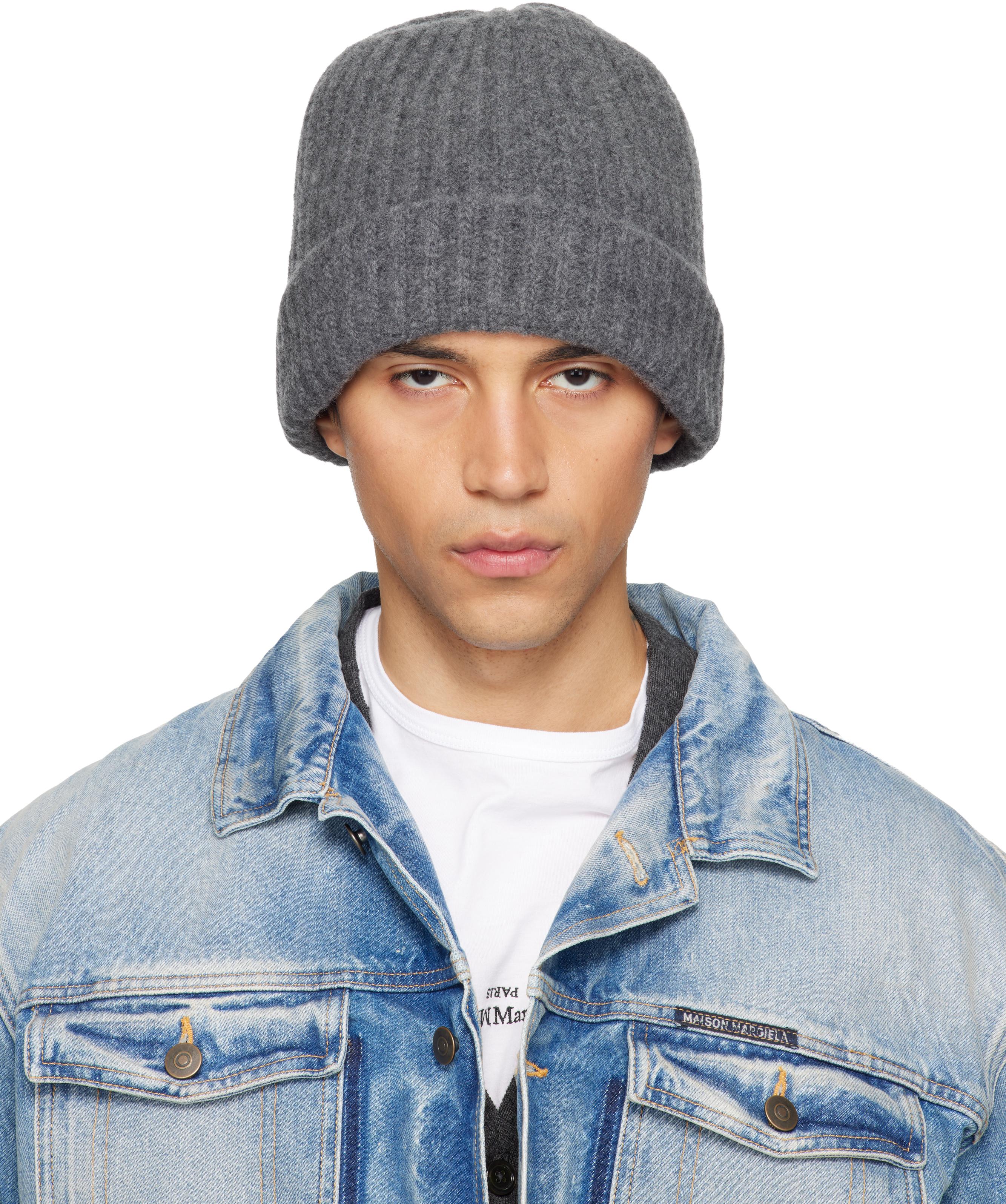 Maison Martin Margiela Dark Gray Knit Hat MM6 Maison Margiela: Gray Ribbed Wool Beanie | SSENSE main image 3