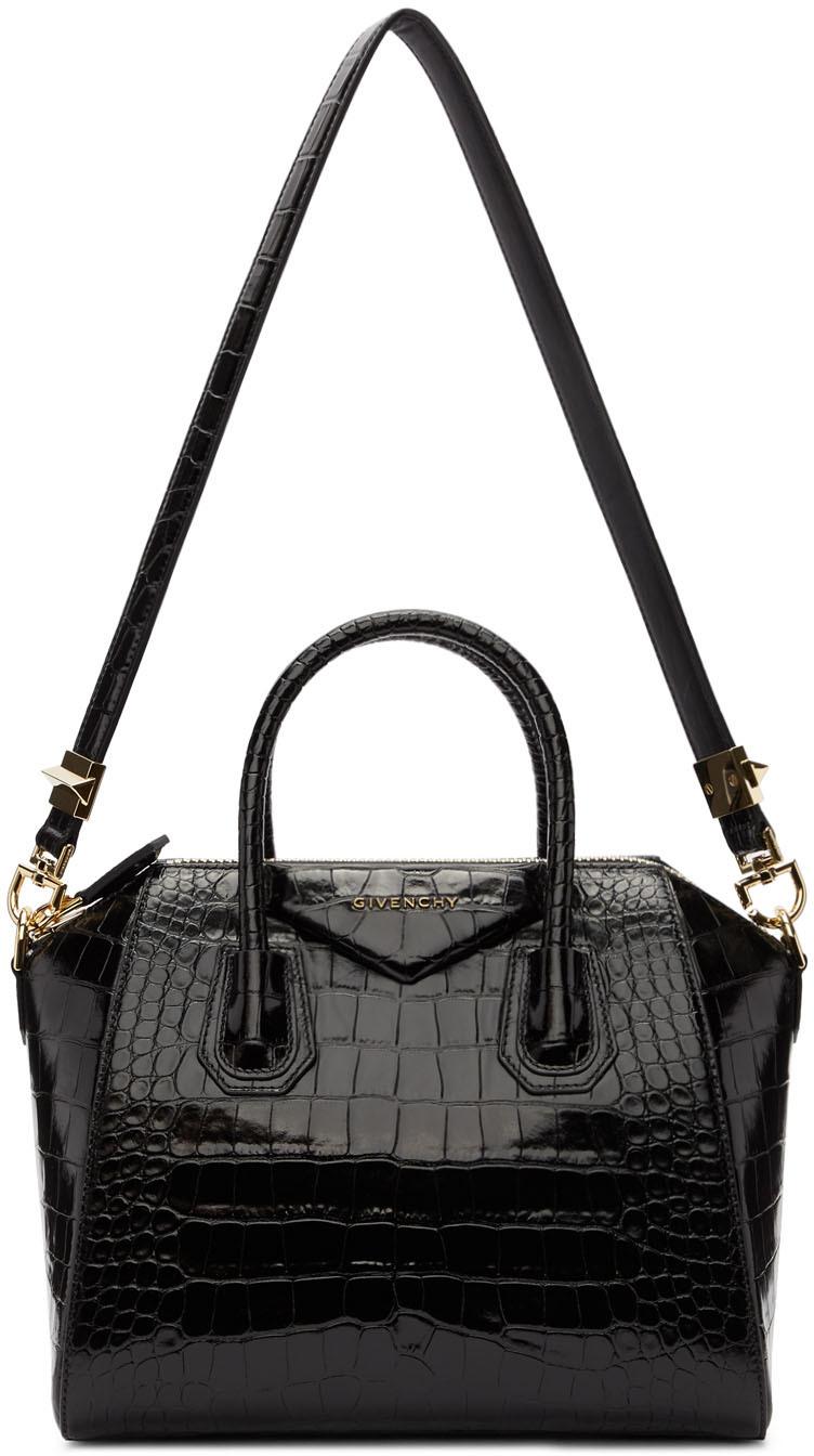 GIVENCHY Calfskin Crocodile Embossed Mini Antigona Black 1261500