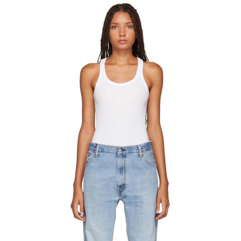 RE/DONE White Ribbed Tank Bodysuit | Lyst