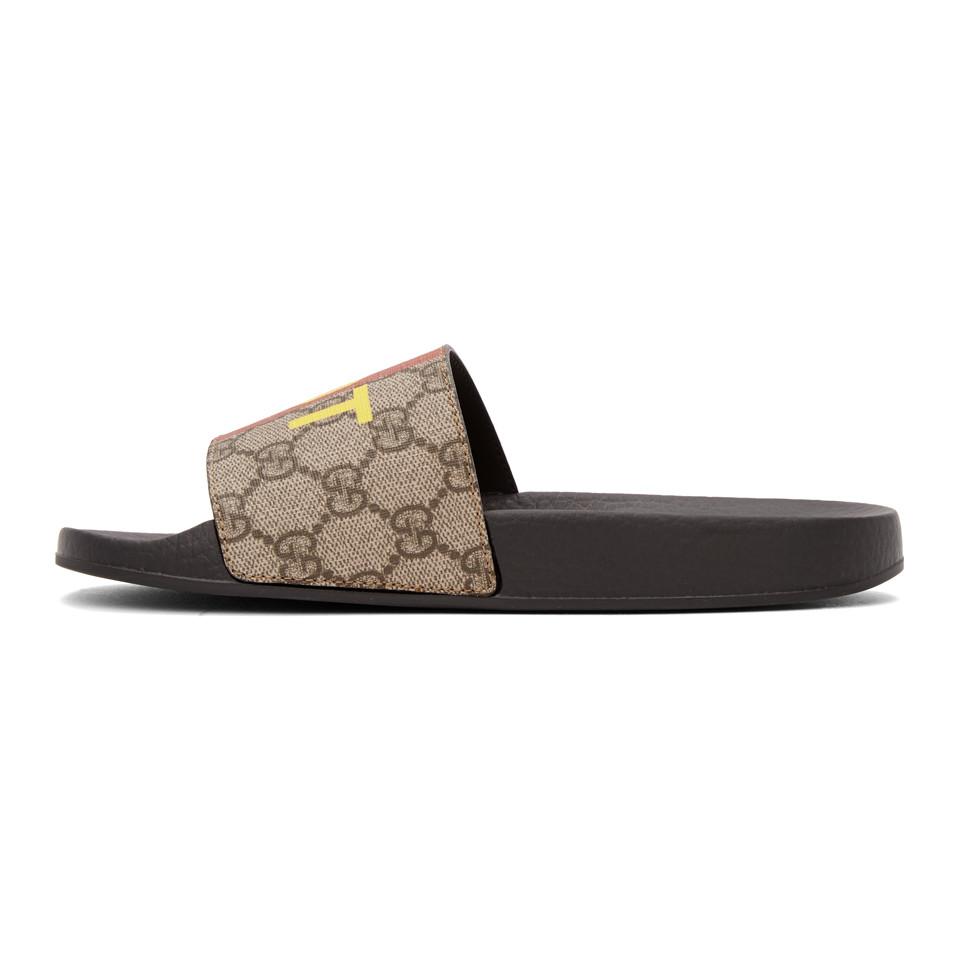 Gucci Pursuit Printed Coated-canvas Slides in Brown - Save 14% - Lyst