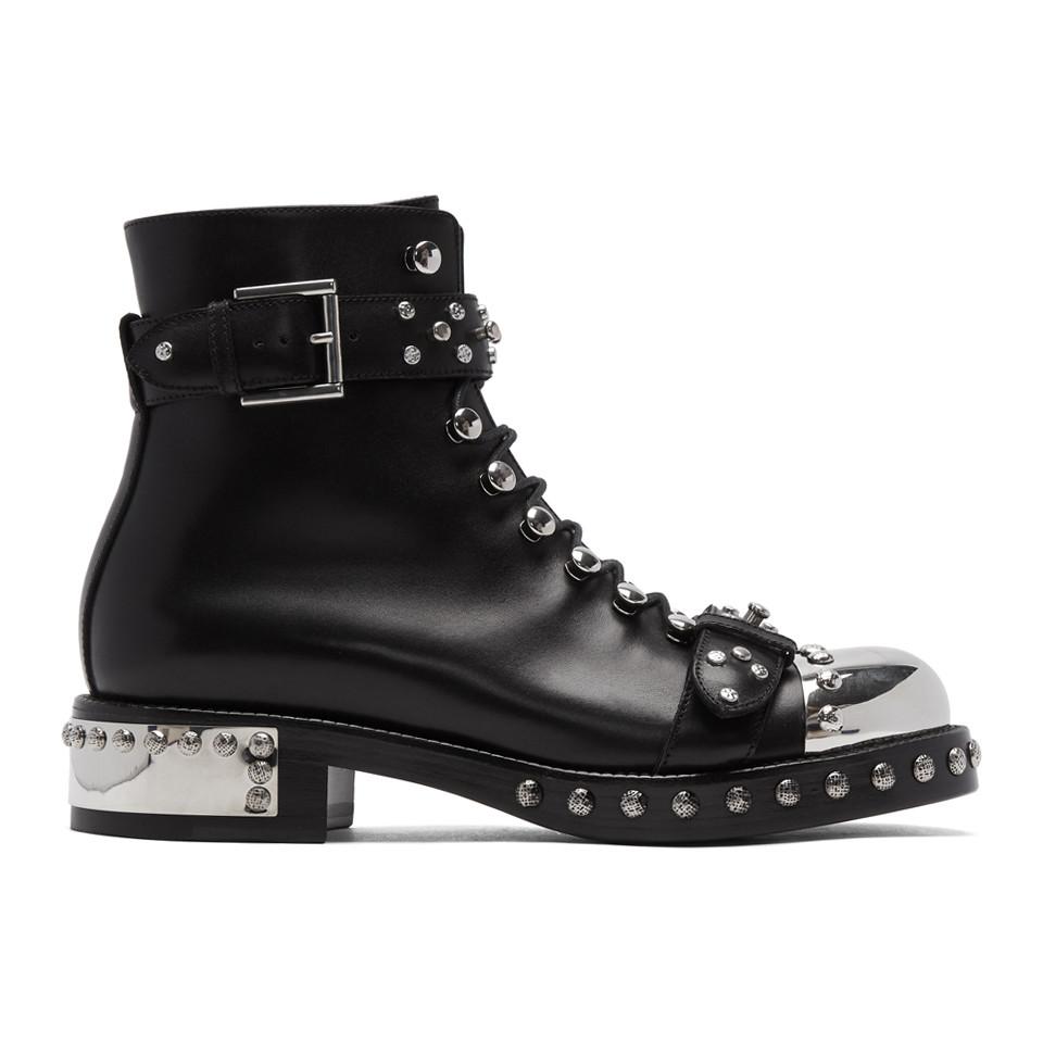 Alexander McQueen Leather Hobnail Ankle Boots in Black - Lyst