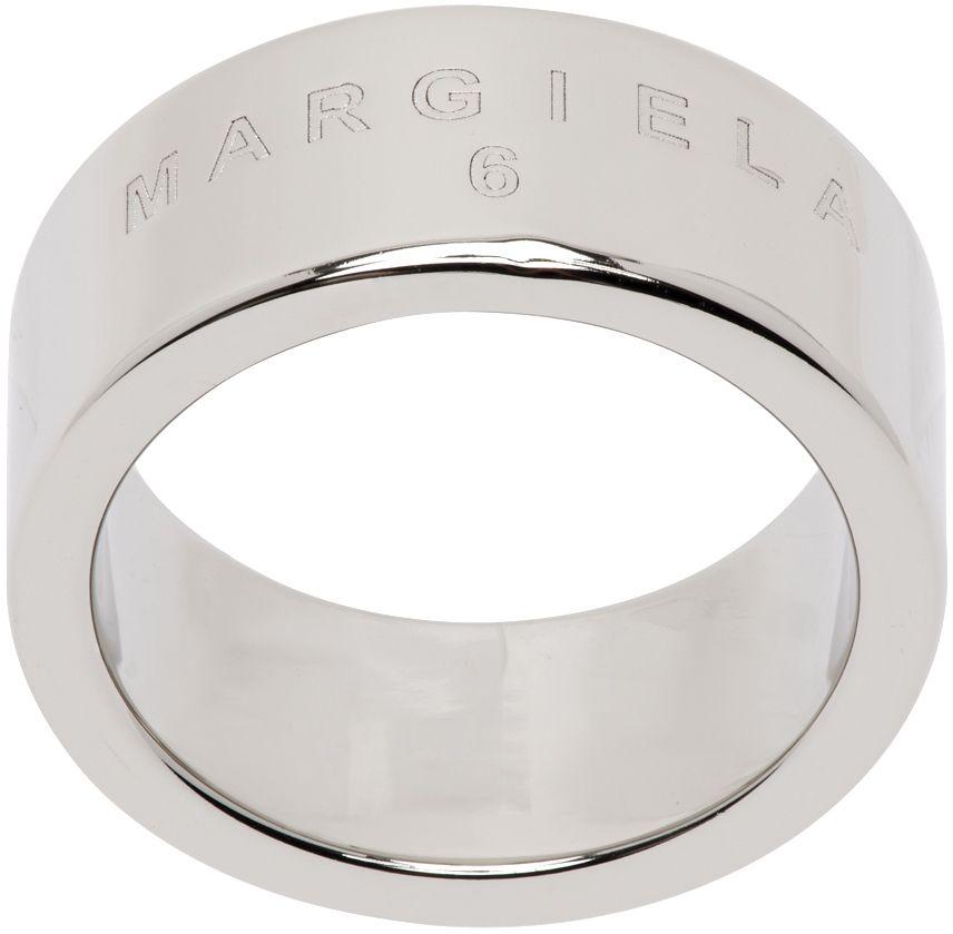 MM6 by Maison Martin Margiela Silver Minimal Logo Ring in White | Lyst