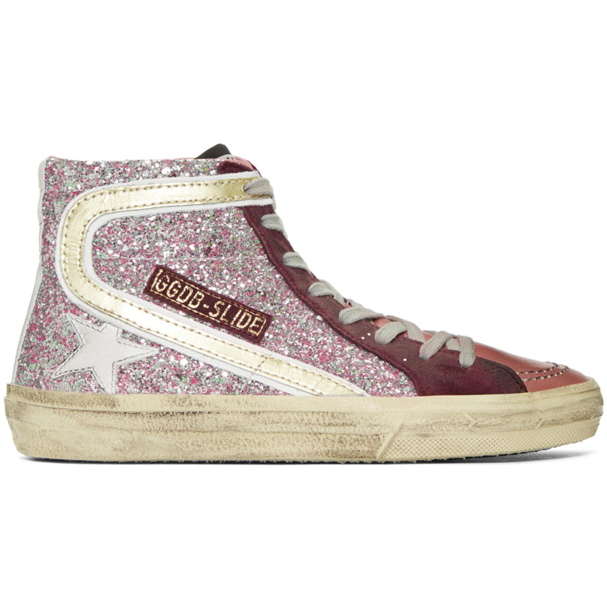 Golden Goose Leather Pink Glitter Slide High-top Sneakers | Lyst