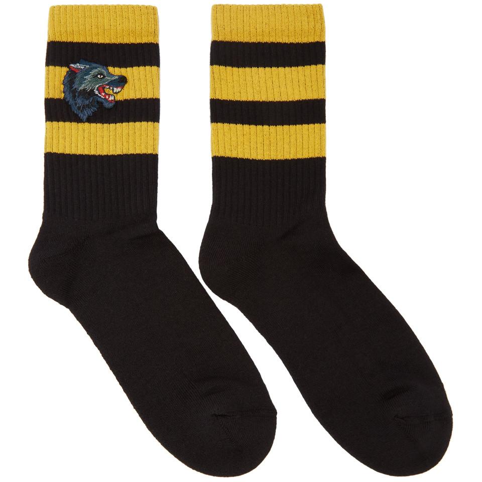 documentaire Dierentuin paddestoel Gucci Black And Yellow Wolf Socks for Men | Lyst