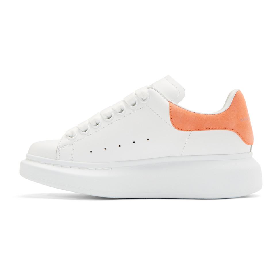 Alexander McQueen Leather White And Orange Oversize Sneakers | Lyst
