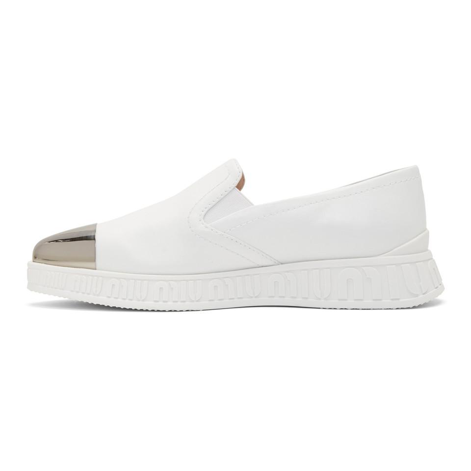 Miu Miu White Toe Cap Embossed Slip-on Sneakers | Lyst