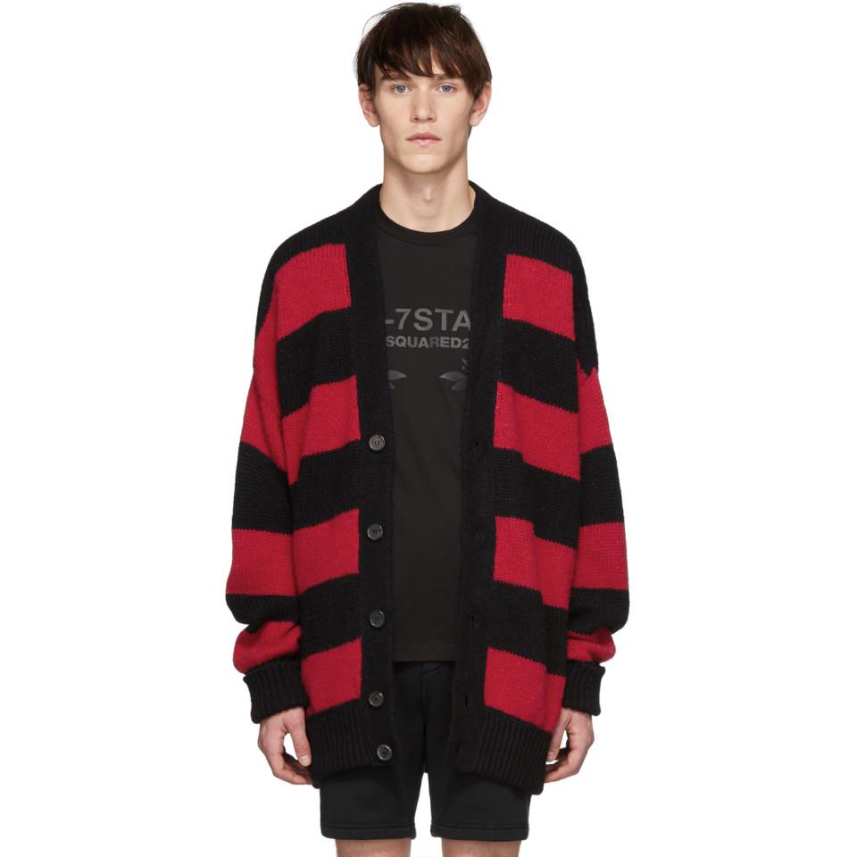 DSquared² Black And Red Striped Cardigan for Men | Lyst