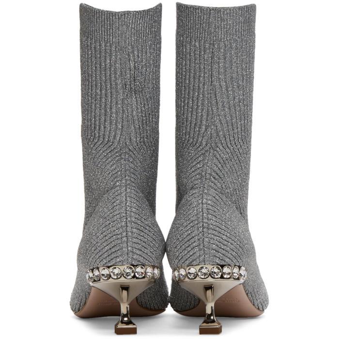 Miu Miu Silver Glitter Sock Boots in Metallic | Lyst