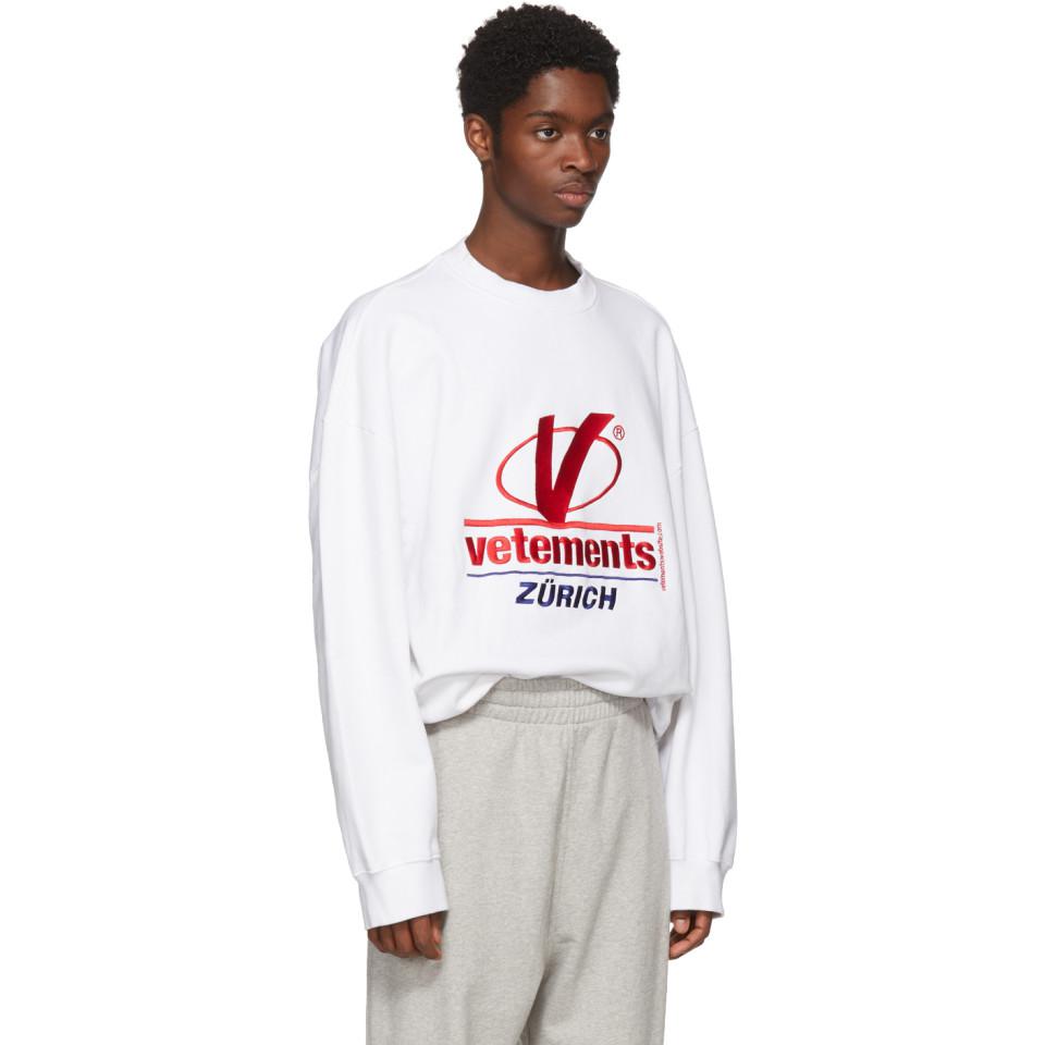 Vetements White Embroidered Zurich Sweatshirt for Men - Lyst